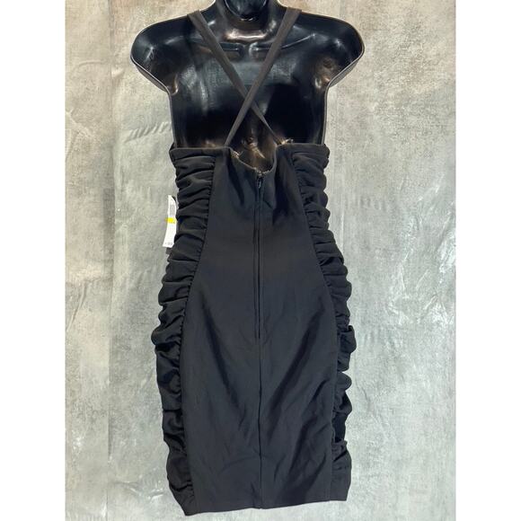 CITY STUDIO Juniors' Black Side Ruched V-Neck Cross Back Bodycon Mini Dress SZ M - Picture 2 of 14